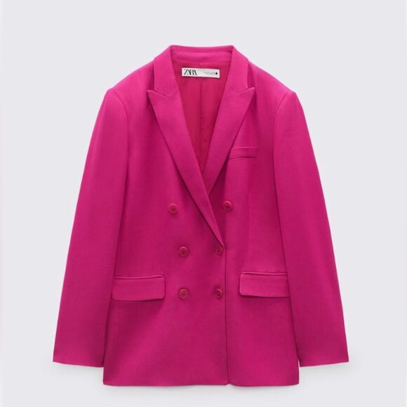 ZARA size small Double Breasted BUTTONED BLAZER FUCHSIA blazer NWT - Picture 4 of 11
